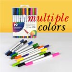 12 Colours Double Head Coloured Marker Set Dual Tip Brush & Fineliner