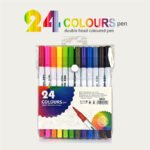 24 Colours Double Head Coloured Marker Set Dual Tip Brush & Fineliner