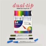 24 Colours Double Head Coloured Marker Set Dual Tip Brush & Fineliner
