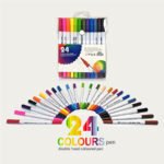 24 Colours Double Head Coloured Marker Set Dual Tip Brush & Fineliner