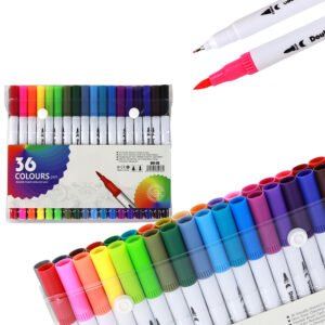 36 Colours Double Head Coloured Markers Set Dual Tip Brush & Fineliner