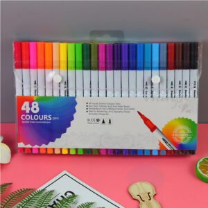48 Colours Double Head Coloured Pen Set Dual Tip Brush & Fineliner