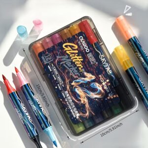 QUWOO Dual-Tip Dual-Color Glitter Marker Set